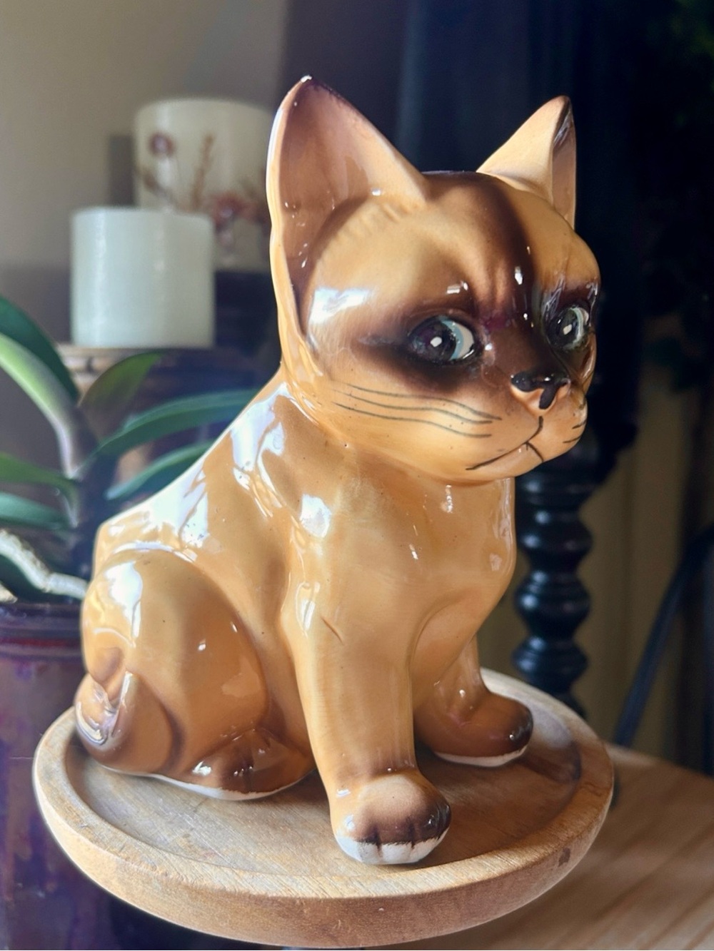 Vintage Siamese Cat Indoor Planter Blue Eyes